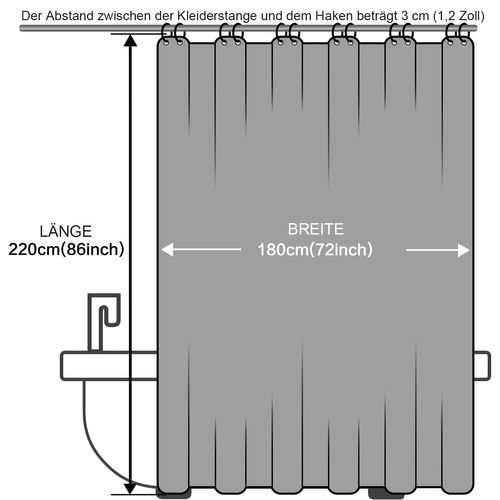 Rideau De Douche Anti-moisissure Avec Anneaux Imperméable Polyester Gris Foncé 180x220 Cm