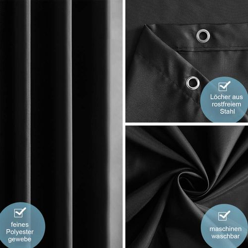 Rideau De Douche Anti-moisissure Avec Anneaux Imperméable Polyester Noir 180x220 Cm
