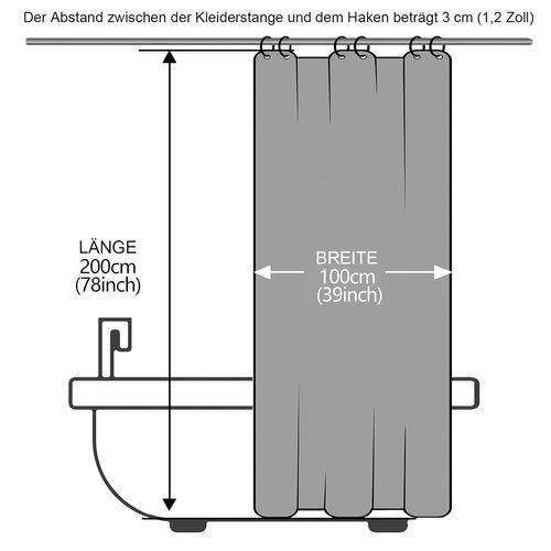 Rideau De Douche Anti-moisissure Avec Anneaux Imperméable Polyester Noir 100x200 Cm