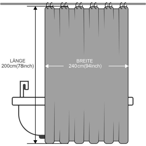 Rideau De Douche Anti-moisissure Avec Anneaux Imperméable Polyester Blanc 200x240 Cm