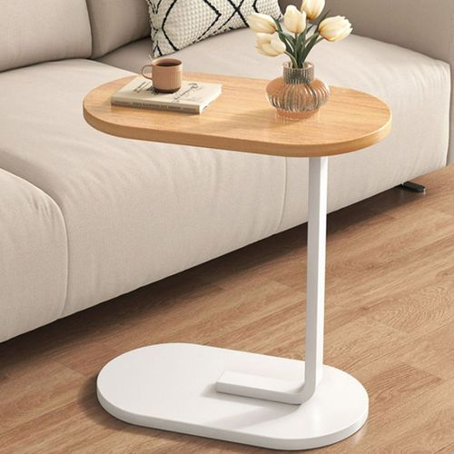 Table Canapé Ovale Bois Et Métal - 45×30×63 Cm - Bois Naturel/blanc