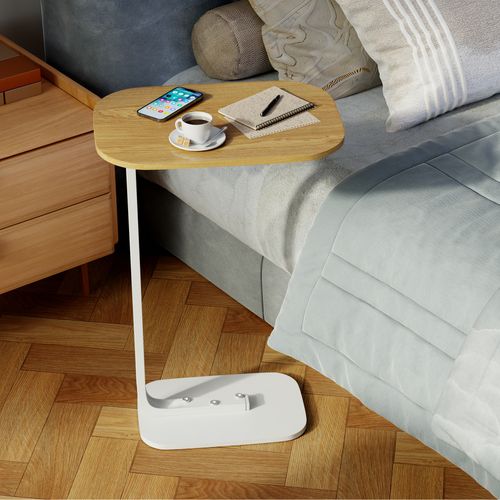 Table Canapé Ovale Bois Et Métal - 45×30×63 Cm - Bois Naturel/blanc