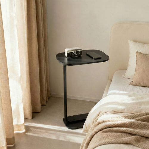 Table Mini C-shape Avec Plateau Bois Facile à Nettoyer Et Pieds Métal 45×30×60 Cm - Noir