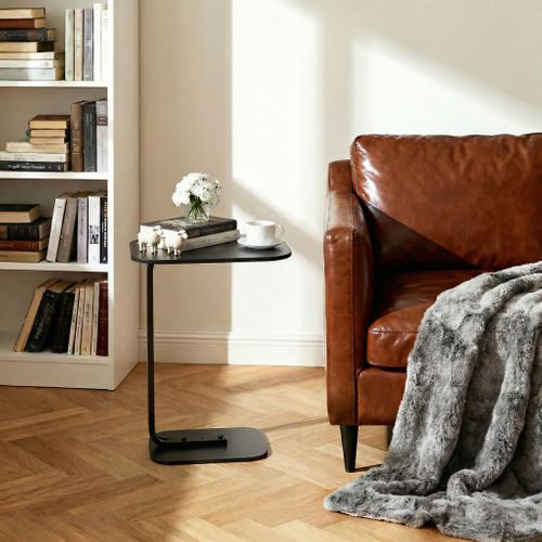 Table Mini C-shape Avec Plateau Bois Facile à Nettoyer Et Pieds Métal 45×30×60 Cm - Noir