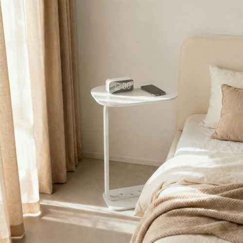 Table Canapé Ovale Mobile Plateau Bois Et Cadre Métal - Salon/chambre 45×30×63 Cm - Blanc