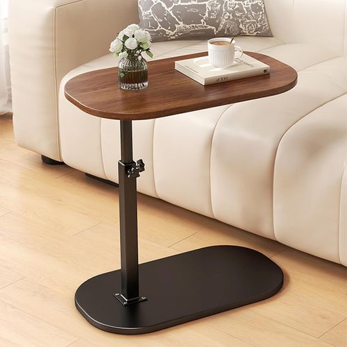 Table C-forme Réglable 40–80 Cm Plateau Pivotant 360° - Métal Et Bois Artificiel Marron