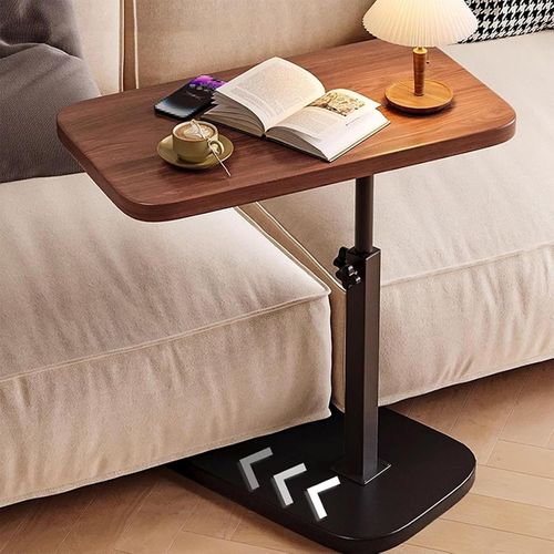 Table C-forme Réglable 40–80 Cm Plateau Pivotant 360° - Métal Et Bois Artificiel Marron