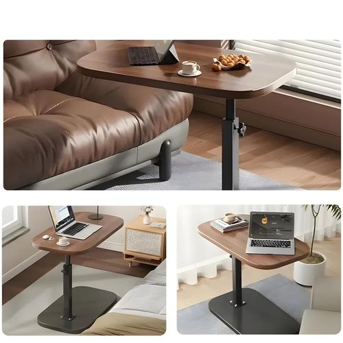 Table C-forme Réglable 40–80 Cm Plateau Pivotant 360° - Métal Et Bois Artificiel Marron