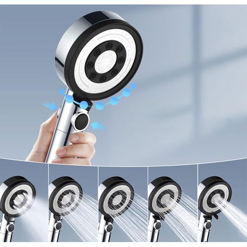 Pommeau De Douche Main 5 Modes Haute Pression Filtre 4 Couches Abs Noir