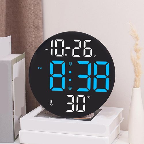 Horloge Murale Numérique Multifonction - Heure, Date, Température, Plastique Bleu