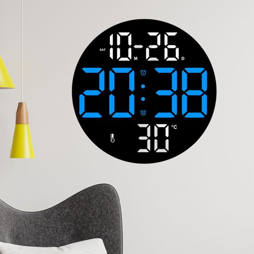 Horloge Murale Numérique Multifonction - Heure, Date, Température, Plastique Bleu