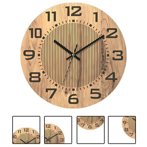Horloge Murale 50 cm, Vertical Lines, Chêne, Grandes Chiffres, Dragon Interiors, Bois