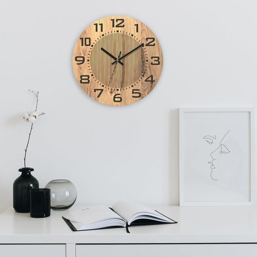 Horloge Murale 50 cm, Vertical Lines, Chêne, Grandes Chiffres, Dragon Interiors, Bois