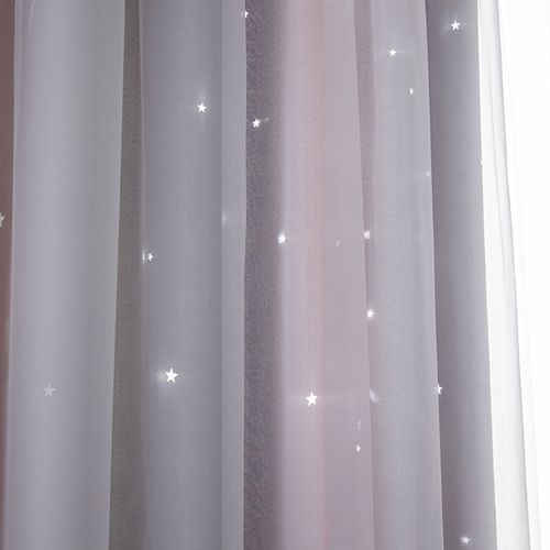 Rideaux Occultants Oeillets - Effet Morandi, Décoration Étoilée, Tissu Épais Rose Et Gris