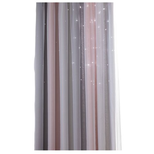 Rideaux Occultants Oeillets - Effet Morandi, Motif Ciel Étoilé, Tissu Épais Rose Et Gris