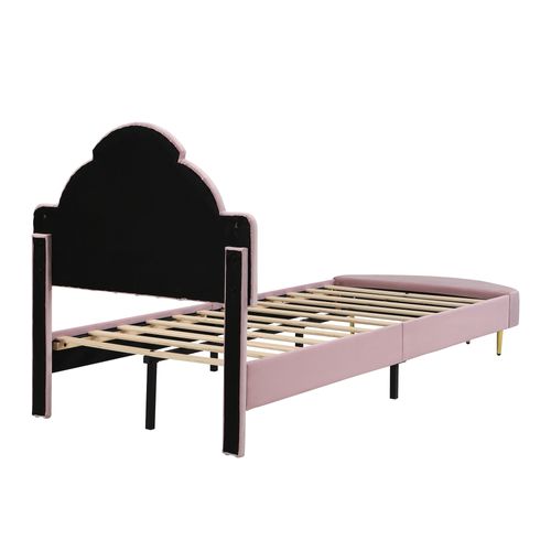 Lit Simple Enfant 90x200 Cm Capitonné, Tête De Lit Velours, Banc, Mousse Anti-chocs, Rose