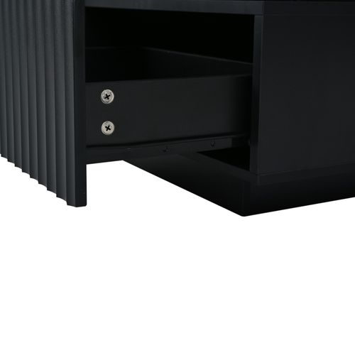 Table Basse LED – 2 Tiroirs Et Surface Rayures Verticales, Rangement Pratique Salon, Pb Noir