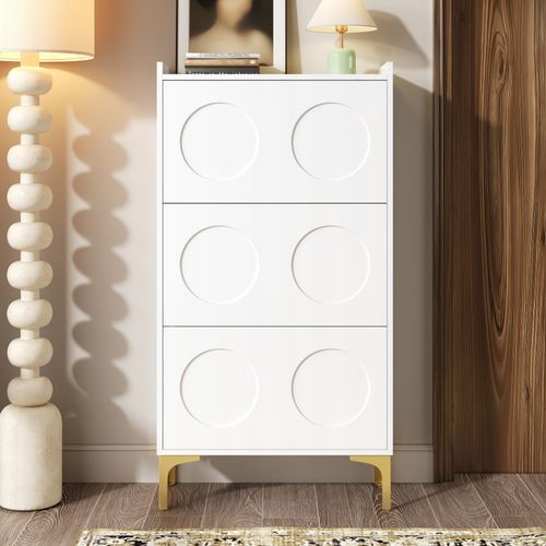 Meuble à Chaussures 3 Étages, Rangement, Moderne Et Pratique Pour Entrée Ou Couloir, Blanc