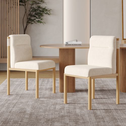 Chaises Lot De 4 Avec Assise Rembourrée Et Piètement Effet Chêne - Tissu Bouclette - Beige