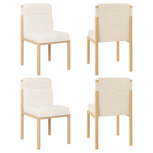 Chaises Lot De 4 Avec Assise Rembourrée Et Piètement Effet Chêne - Tissu Bouclette - Beige