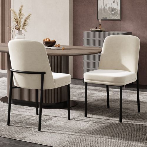 Chaises Moderne Lot De 4, Assise Rembourrée Épaisse Et Pieds En Métal Noir - Velours Beige