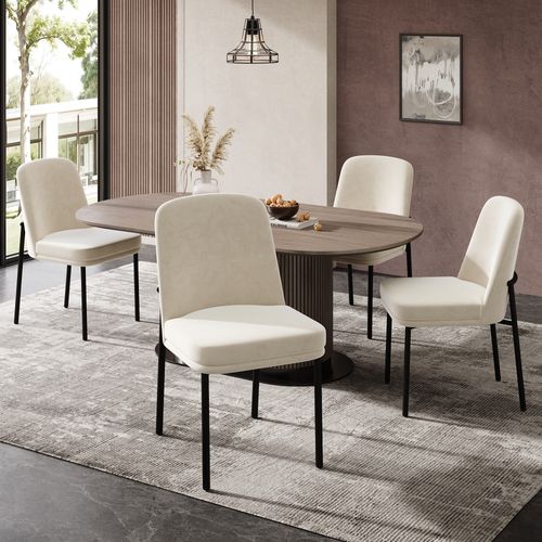 Chaises Moderne Lot De 4, Assise Rembourrée Épaisse Et Pieds En Métal Noir - Velours Beige