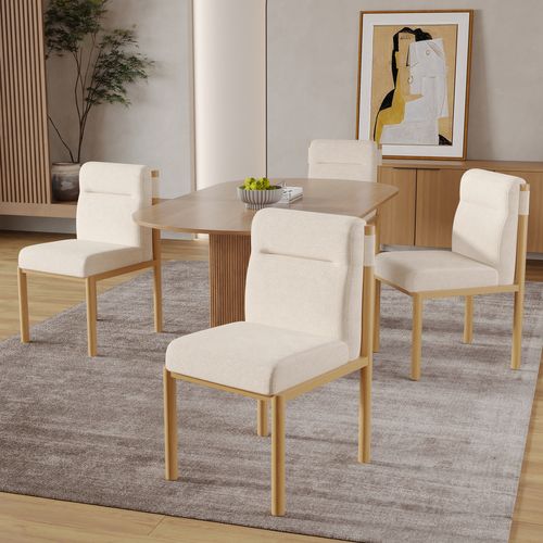 Chaises Lot De 2 Avec Assise Rembourrée Et Piètement Effet Chêne - Tissu Bouclette - Beige