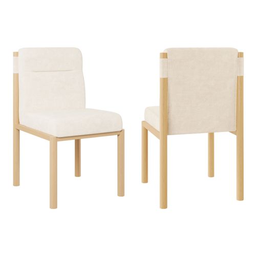 Chaises Lot De 2 Avec Assise Rembourrée Et Piètement Effet Chêne - Tissu Bouclette - Beige