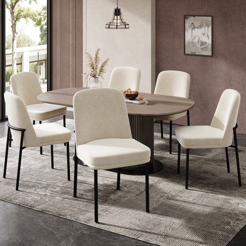 Chaises Moderne Lot De 6, Assise Rembourrée Épaisse Et Pieds En Métal Noir - Velours Beige