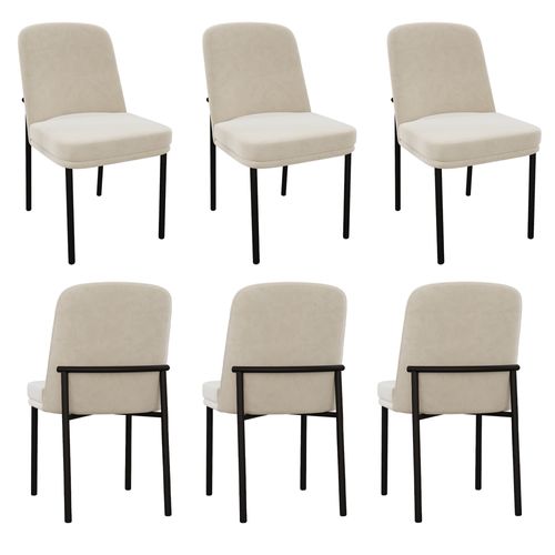 Chaises Moderne Lot De 6, Assise Rembourrée Épaisse Et Pieds En Métal Noir - Velours Beige
