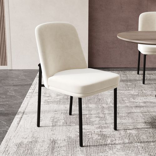 Chaises Moderne Lot De 6, Assise Rembourrée Épaisse Et Pieds En Métal Noir - Velours Beige