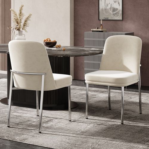 Chaises Moderne Lot De 2, Assise Rembourrée Épaisse Et Pieds En Métal Galvanisé - Velours Beige