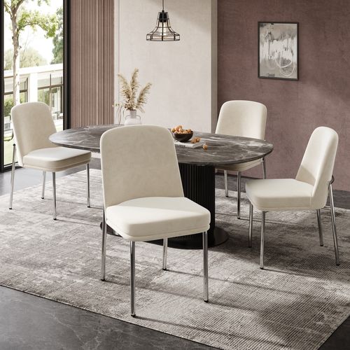 Chaises Moderne Lot De 2, Assise Rembourrée Épaisse Et Pieds En Métal Galvanisé - Velours Beige