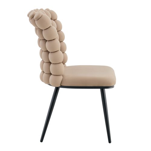 Chaise à Manger Lot De 2 Avec Dossier Perlé, Pieds Métal Noir Stables, Velours Camel