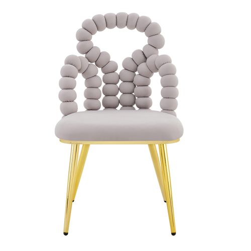 Chaise Lot De 2 Velours, Dossier à Perles Et Pieds Métal Robuste, Salon/salle à Manger, Gris Clair