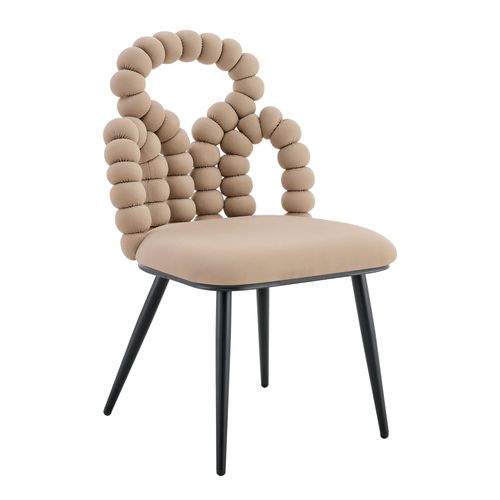 Chaise Lot De 2 Velours, Dossier à Perles Et Pieds Métal Robuste, Salon/salle à Manger, Camel