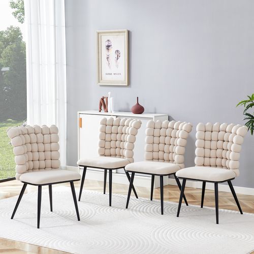 Chaises Lot De 2, Salle à Manger, Rembourrées, Design Luxe, Pieds Métal Noir, Velours Beige