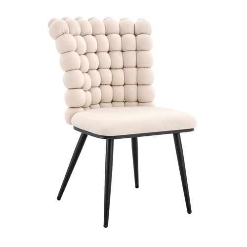 Chaises Lot De 2, Salle à Manger, Rembourrées, Design Luxe, Pieds Métal Noir, Velours Beige