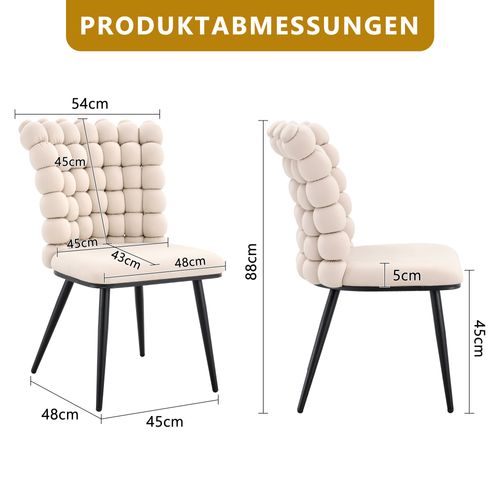 Chaises Lot De 2, Salle à Manger, Rembourrées, Design Luxe, Pieds Métal Noir, Velours Beige