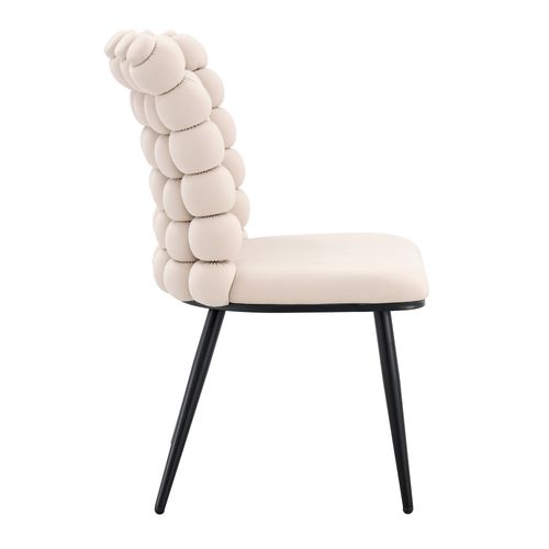 Chaises Lot De 2, Salle à Manger, Rembourrées, Design Luxe, Pieds Métal Noir, Velours Beige