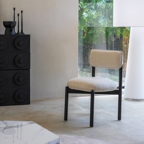 Chaise En Bois Avec Assise Capitonnée Beige, Petit Format Pour Salon Ou Salle à Manger, Noir