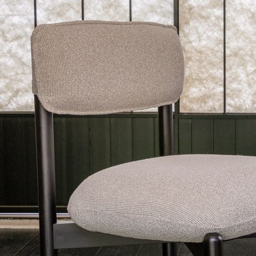 Chaise En Bois Avec Assise Capitonnée Beige, Petit Format Pour Salon Ou Salle à Manger, Noir