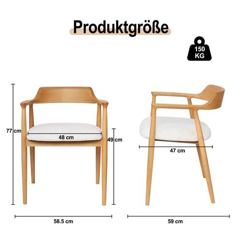 Chaise Bois Avec Assise Capitonnée, Classique Pour Salon Ou Salle à Manger, Naturel + Blanc