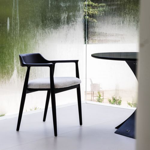 Chaise Bois Avec Assise Capitonnée, Classique Pour Salon Ou Salle à Manger, Noir + Blanc