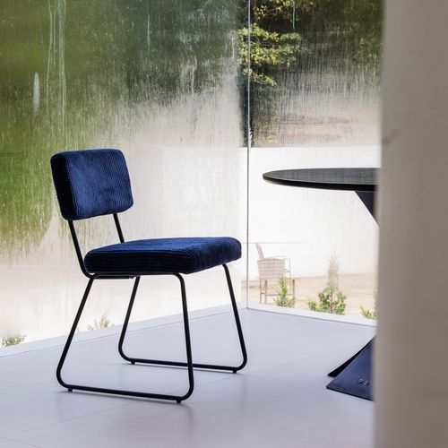 Chaise Métal - Lot De 2 Chaises Avec Texture Rayée, Design Unique, Bleu Marine