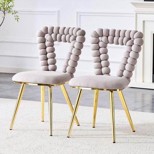 Chaises Lot De 2 Moderne - Dossier Triangle, Pieds Métal Peint, Stable, Velours Gris Clair