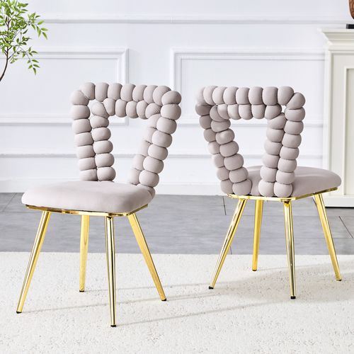 Chaises Lot De 2 Moderne - Dossier Triangle, Pieds Métal Peint, Stable, Velours Gris Clair