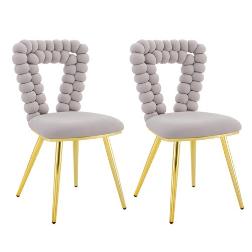 Chaises Lot De 2 Moderne - Dossier Triangle, Pieds Métal Peint, Stable, Velours Gris Clair