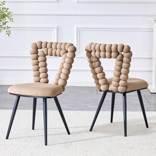 Chaises Lot De 2 Moderne - Dossier Triangle, Pieds Métal Peint, Stable, Velours Camel