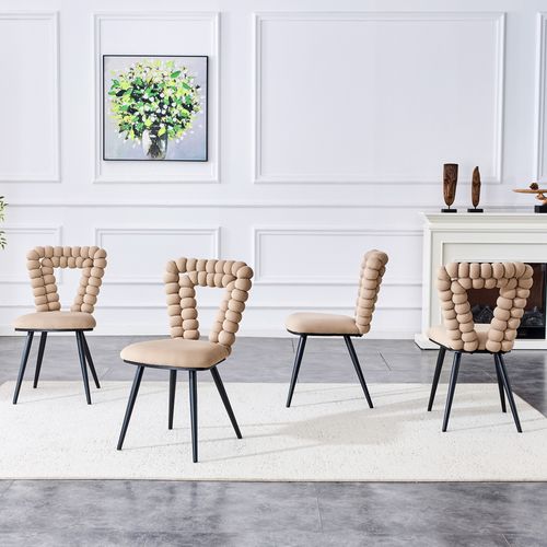 Chaises Lot De 2 Moderne - Dossier Triangle, Pieds Métal Peint, Stable, Velours Camel